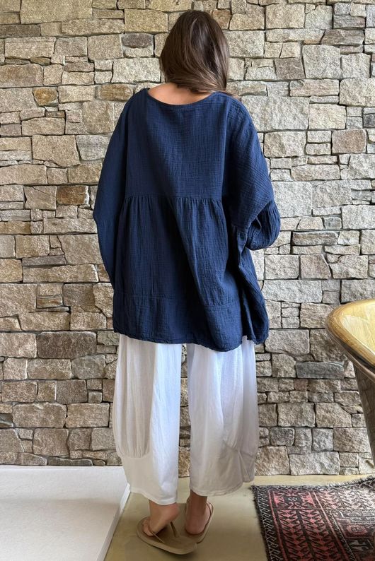 Suri Cushion Cotton Artist Smock Navy 
